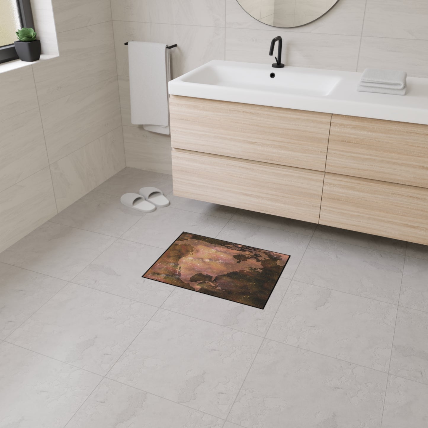 World Map Floor Mat — Rustic Watercolor Earth Doormat