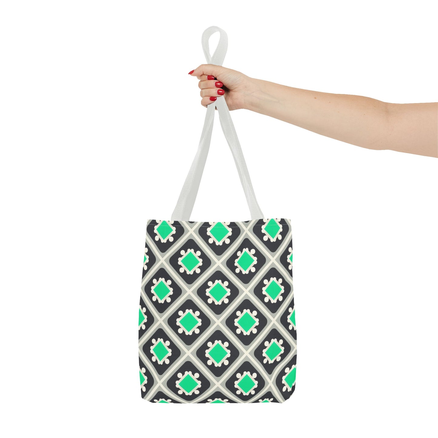 Geometric Mint Tile Tote Bag — Patterned All-Over-Print Shopper