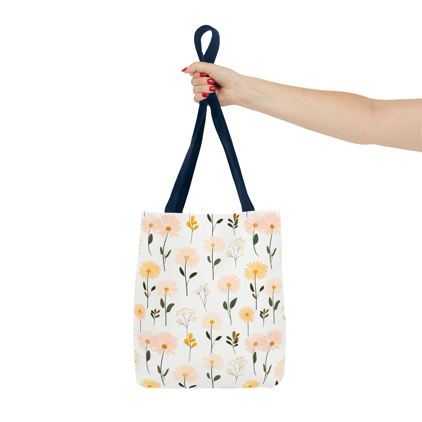Floral Daisy Pattern Tote Bag — Pastel Spring Flowers All-Over Print