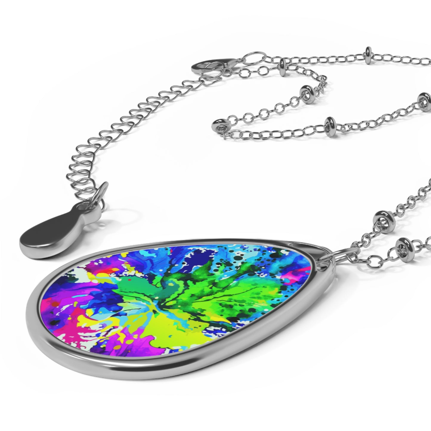 Vibrant Tie-Dye Oval Necklace | Colorful Bohemian Jewelry, Gift for Her, Unique Fashion Accessory, Festival Wear, Handmade Necklace