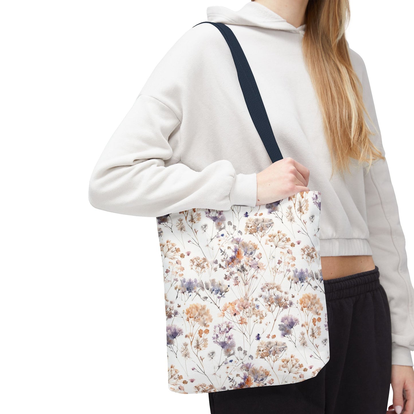 Floral Ditsy Print Tote Bag – Neutral Watercolor Wildflower Market Bag
