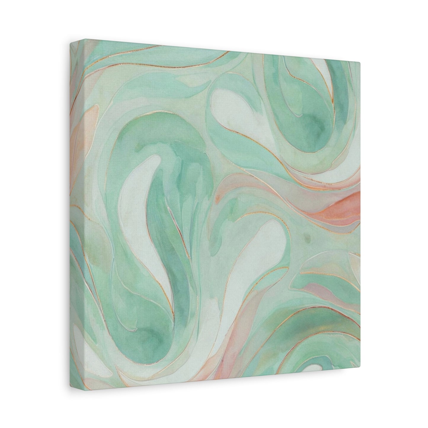 Abstract Green Marble Canvas Print — Teal & Coral Swirl Wall Art