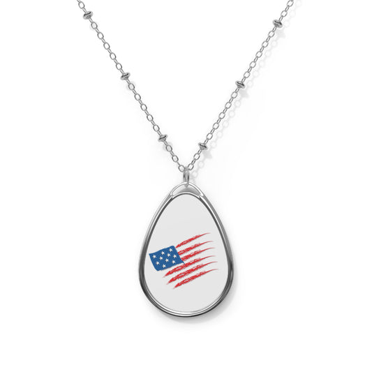 Patriotic Oval Necklace, American Flag Jewelry, Memorial Day Gift, Independence Day Accessory, Everyday Wear, Unique Gift Idea