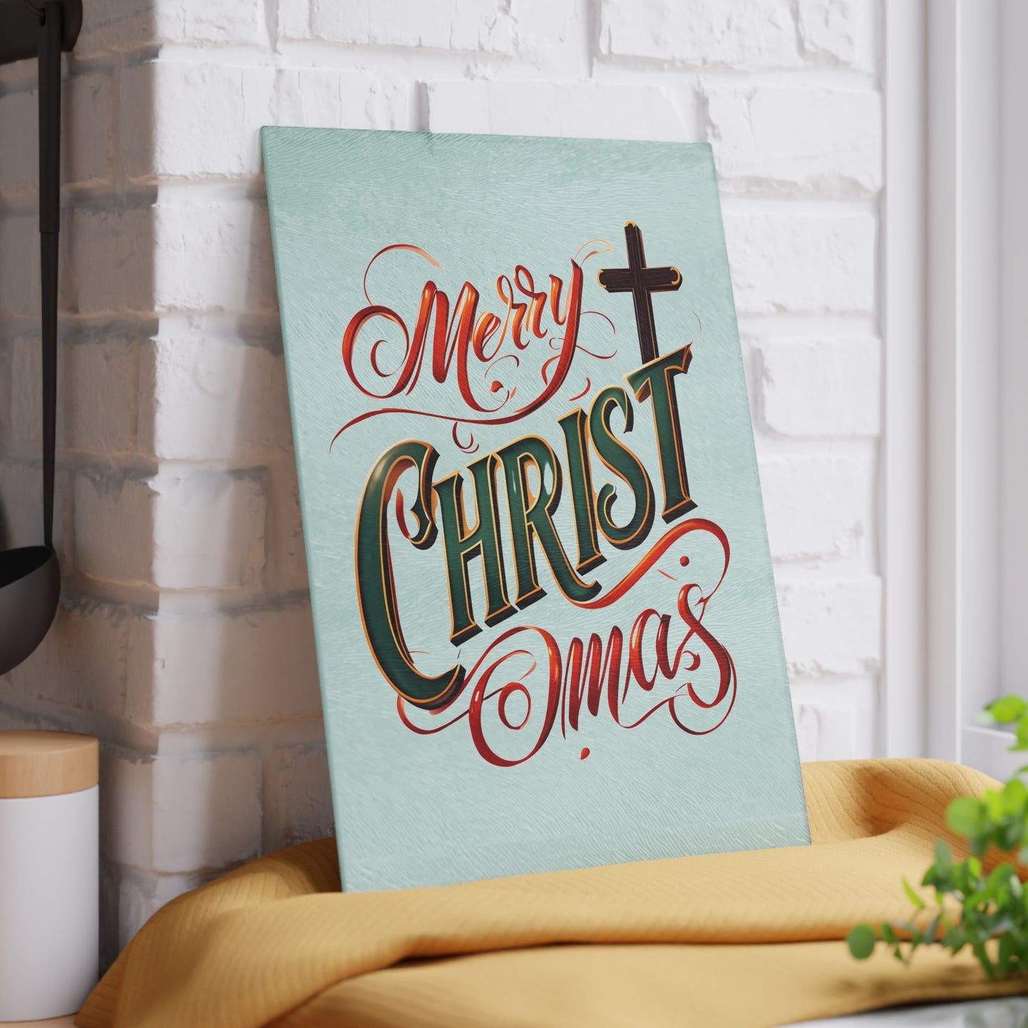 Glass Cutting Board - 'Merry Christmas' Festive Holiday Serving & Prep Board