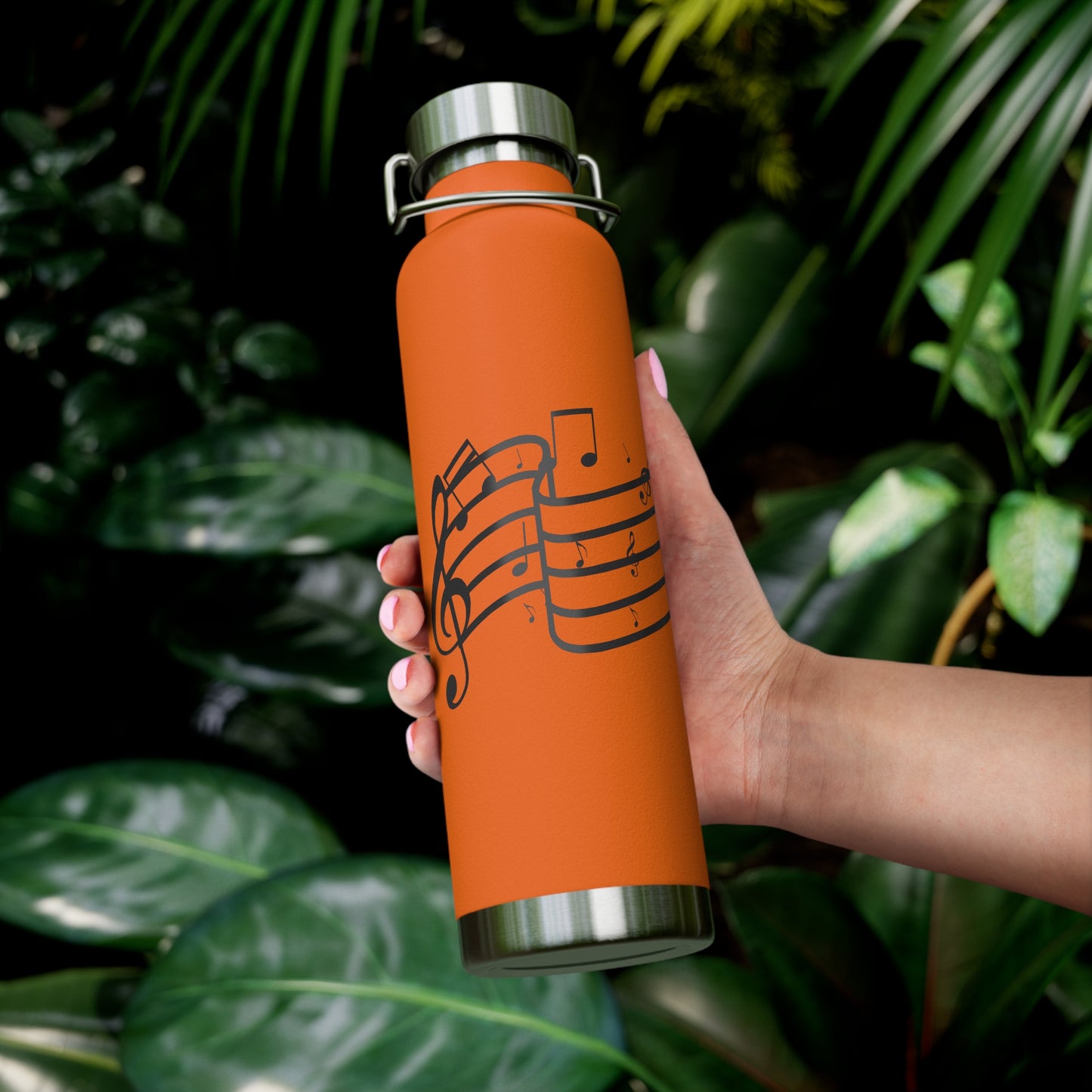 22oz Insulated Water Bottle — Red Musical Notes Stainless Steel Vacuum Bottle