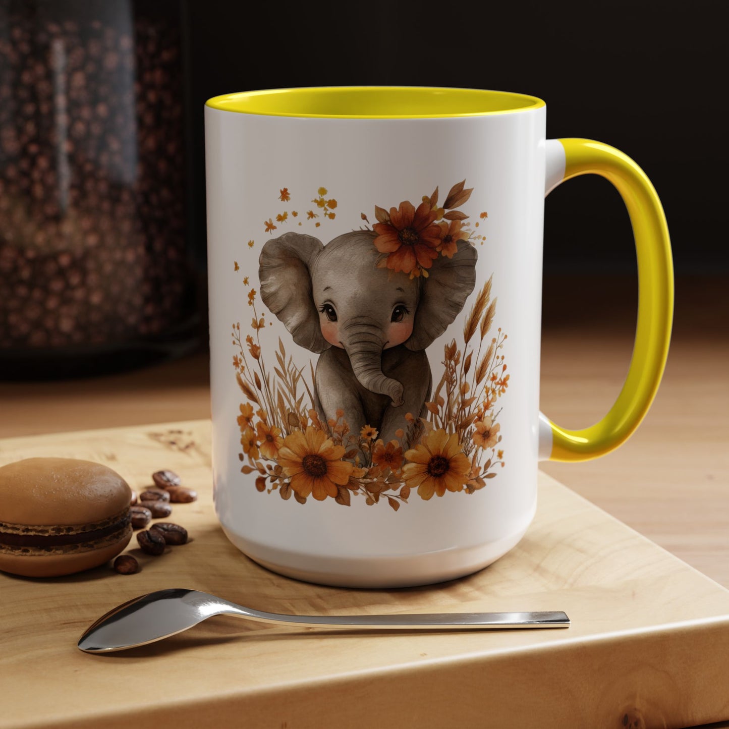 Adorable Elephant Floral Coffee Mug, Cute Animal Mug, Coffee Lover Gift, Kids Mug, Baby Shower Decor