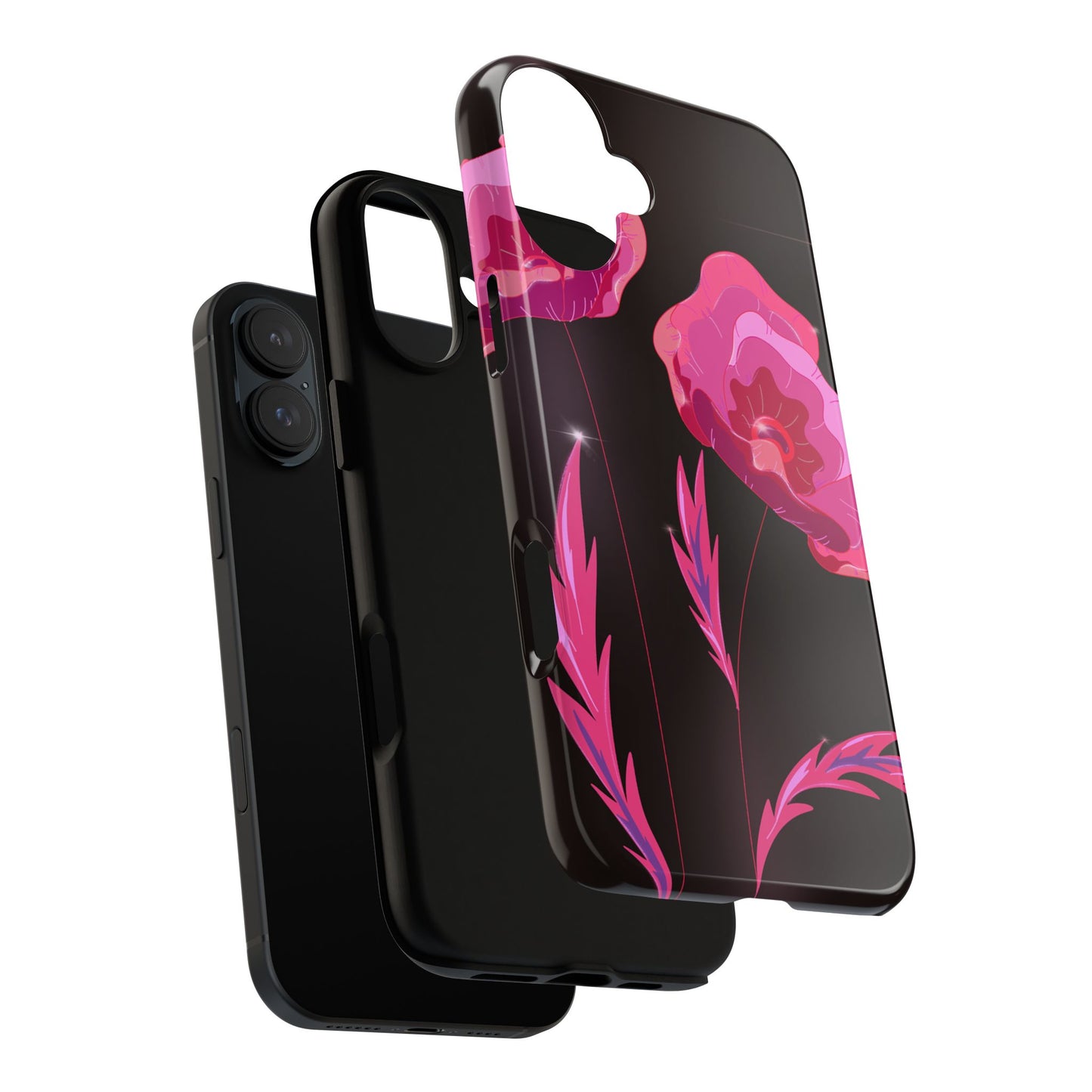 Floral iPhone Case | Tough Cases with Pink Poppy Design, Elegant Flower Phone Cover, Gift for Her, Spring Accessories, Chic Tech