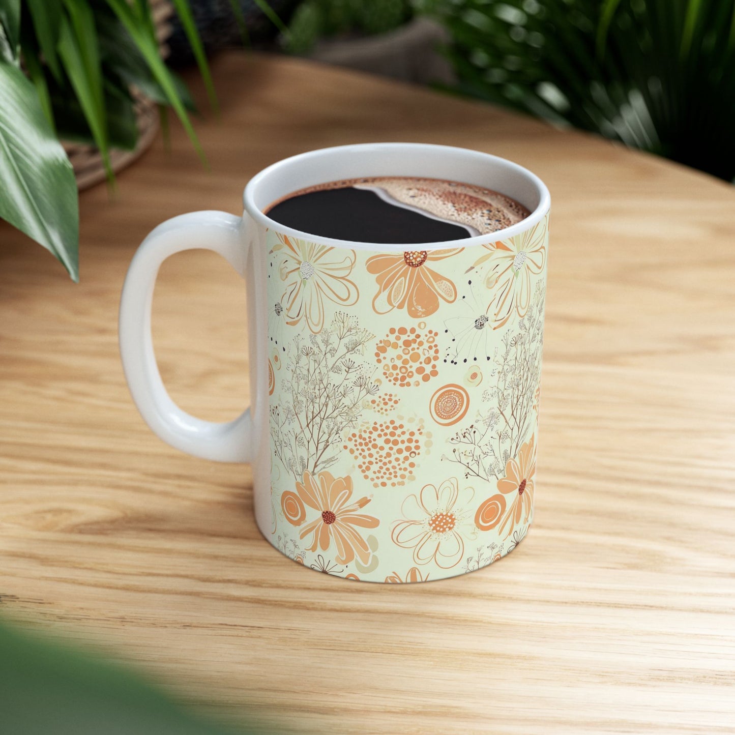 Retro Floral Ceramic Mug — Vintage Daisies Pattern (11oz & 15oz)