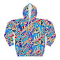 Colorful Abstract Unisex Pullover Hoodie, Trendy Streetwear, Gift for Art Lovers, Cozy Fashion, Unique Layering Piece