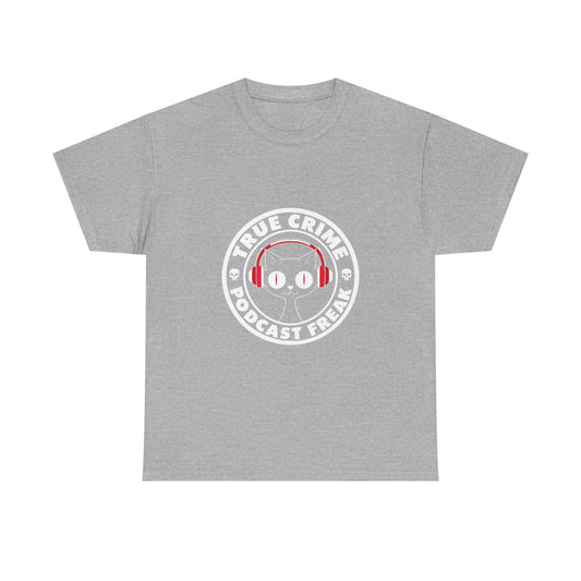 True Crime Podcast Tee — Cat with Headphones Logo