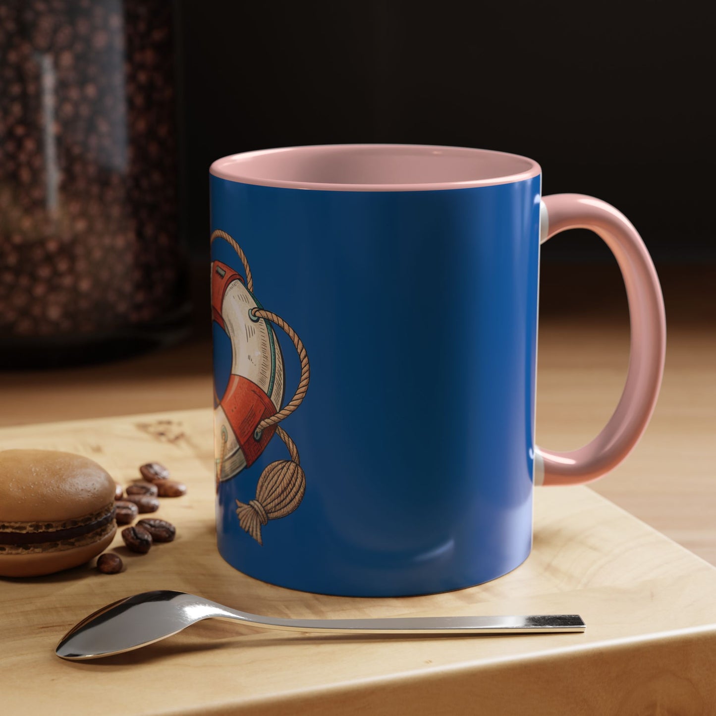 Lifesaver Accent Coffee Mug - Nautical Gift, Beach Decor, Sailor's Coffee Cup, Ocean Lover Mug, Summer Vibes