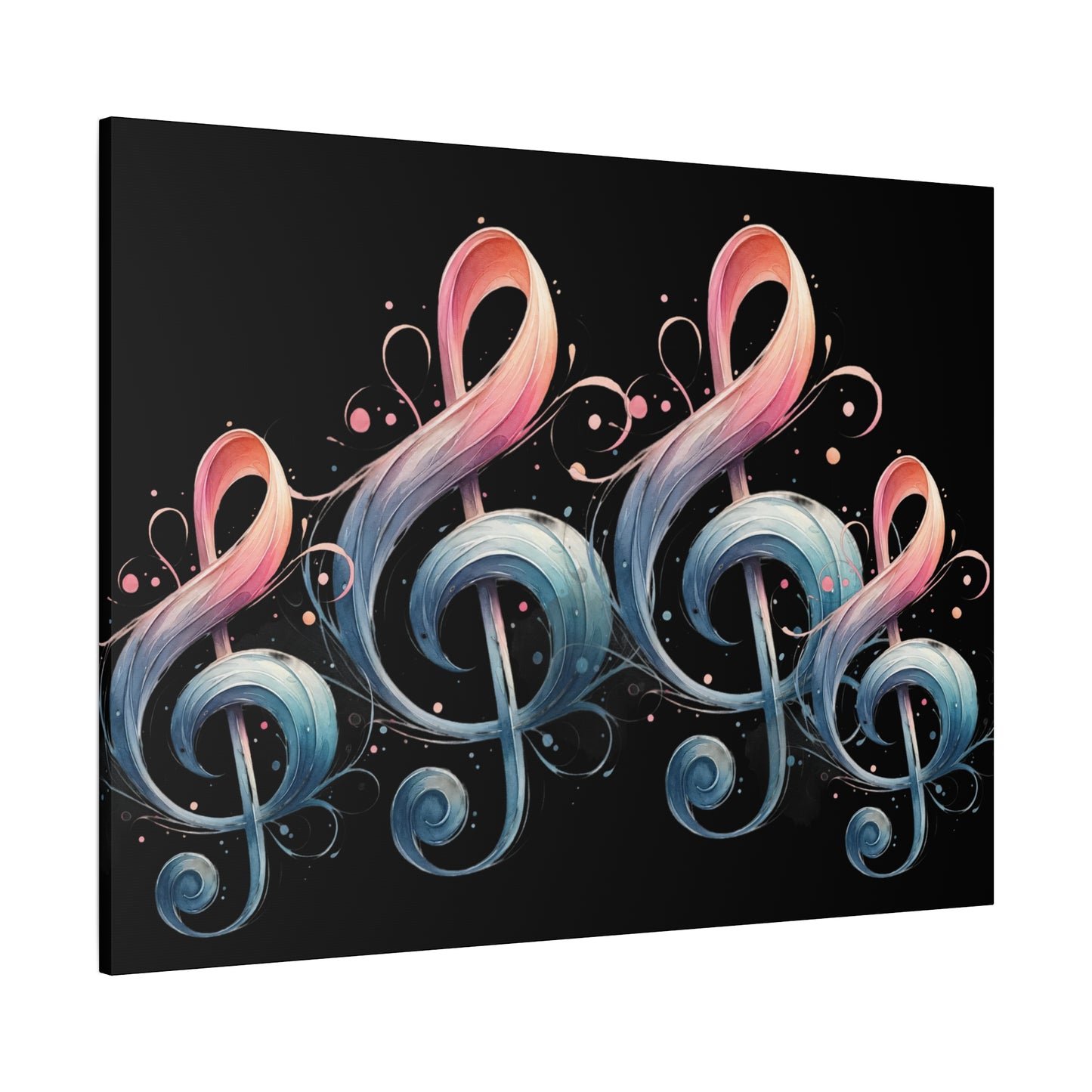 Musical Treble Clef Canvas Wall Art — Pastel Ribbon Notes on Black