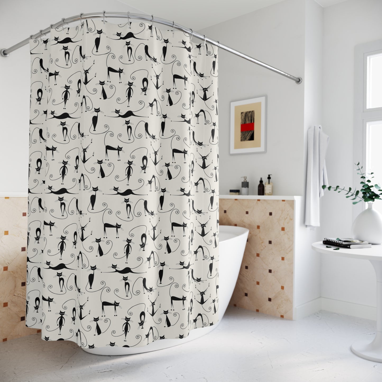 Stylish Cat Print Shower Curtain - Perfect for Cat Lovers, Home Décor, Bathroom Upgrade, Gift for Pet Owners, Unique Cat Art