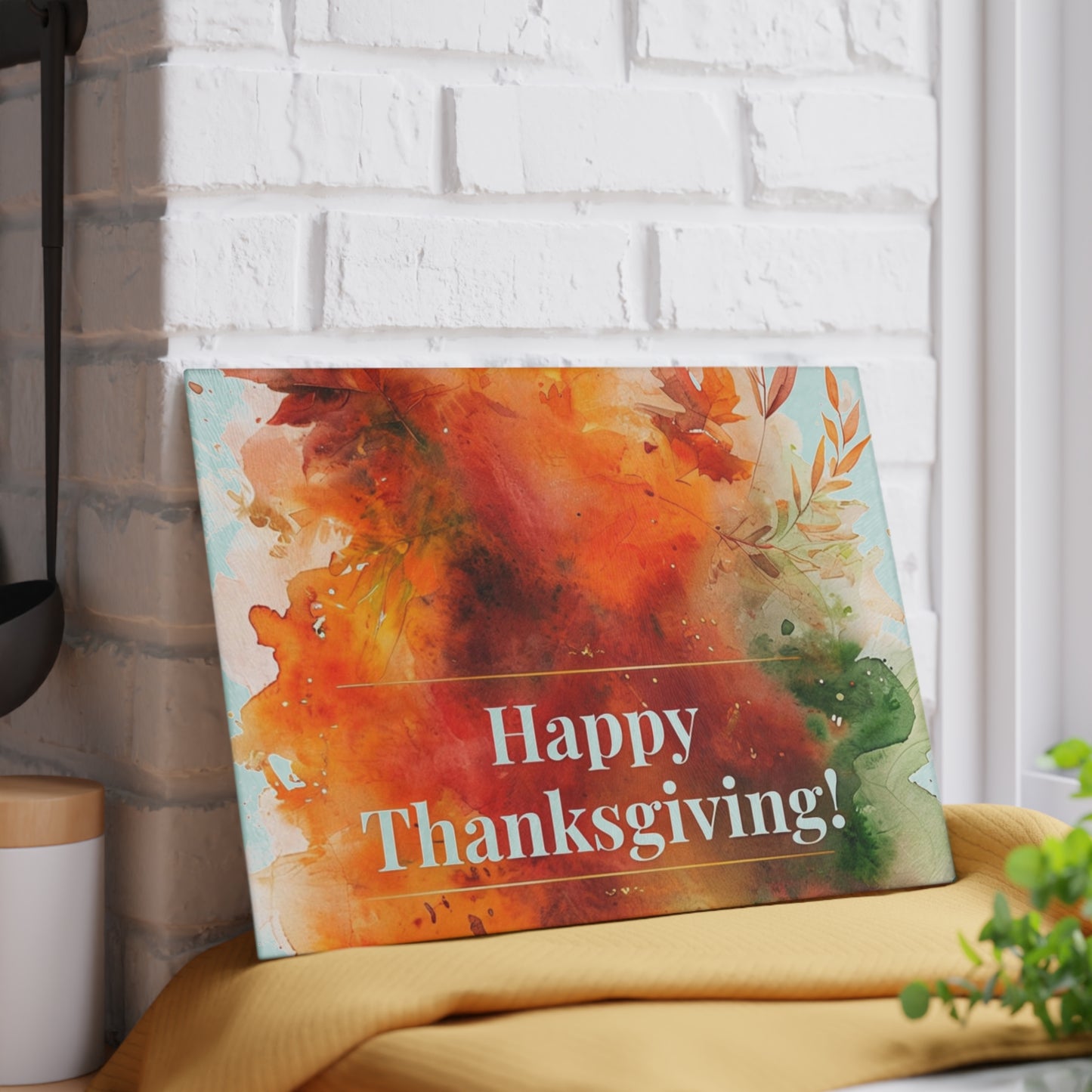 Thanksgiving Glass Cutting Board with Vibrant Autumn Design