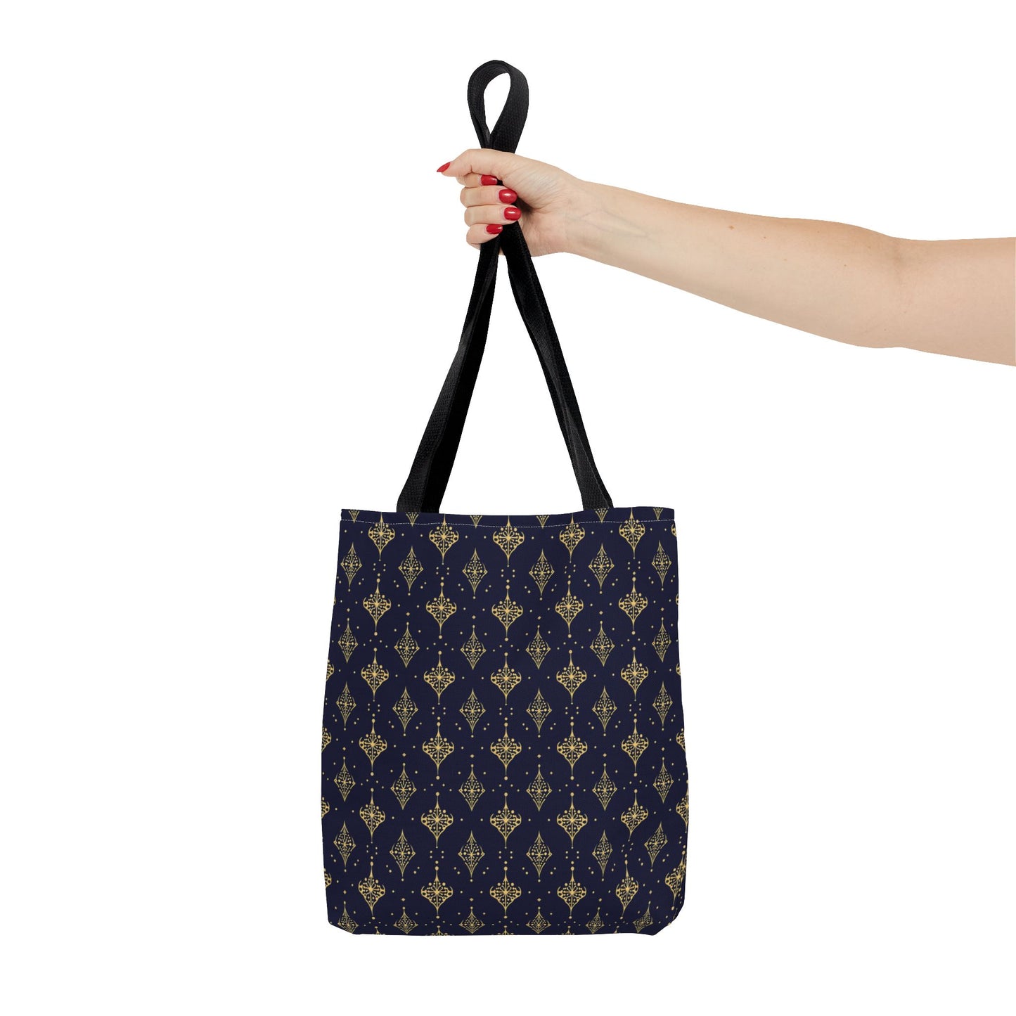 Navy & Gold Art Deco Tote Bag — Elegant Geometric Pattern All-Over Print