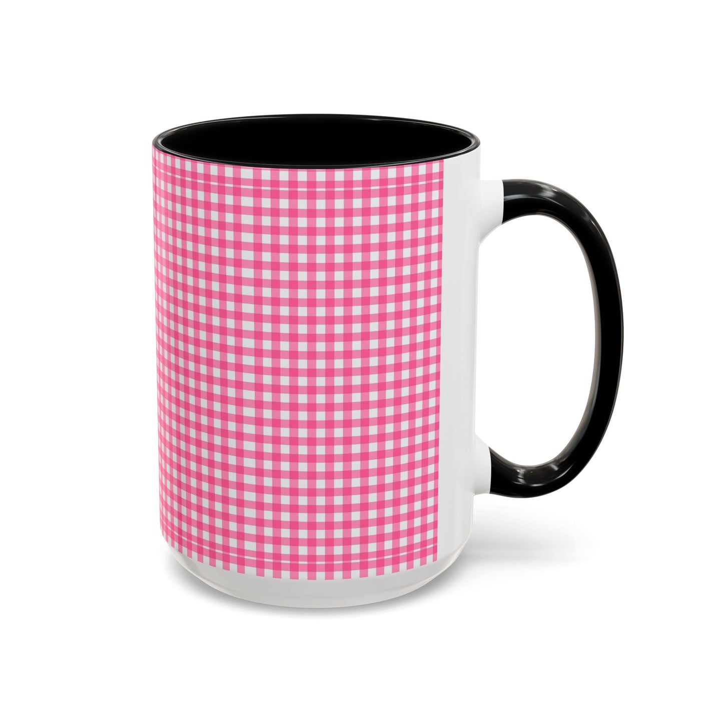 Pink Gingham Accent Coffee Mug, Cute Kitchen Decor, Gift for Coffee Lovers, Home Office Mug, Spring and Summer Vibes