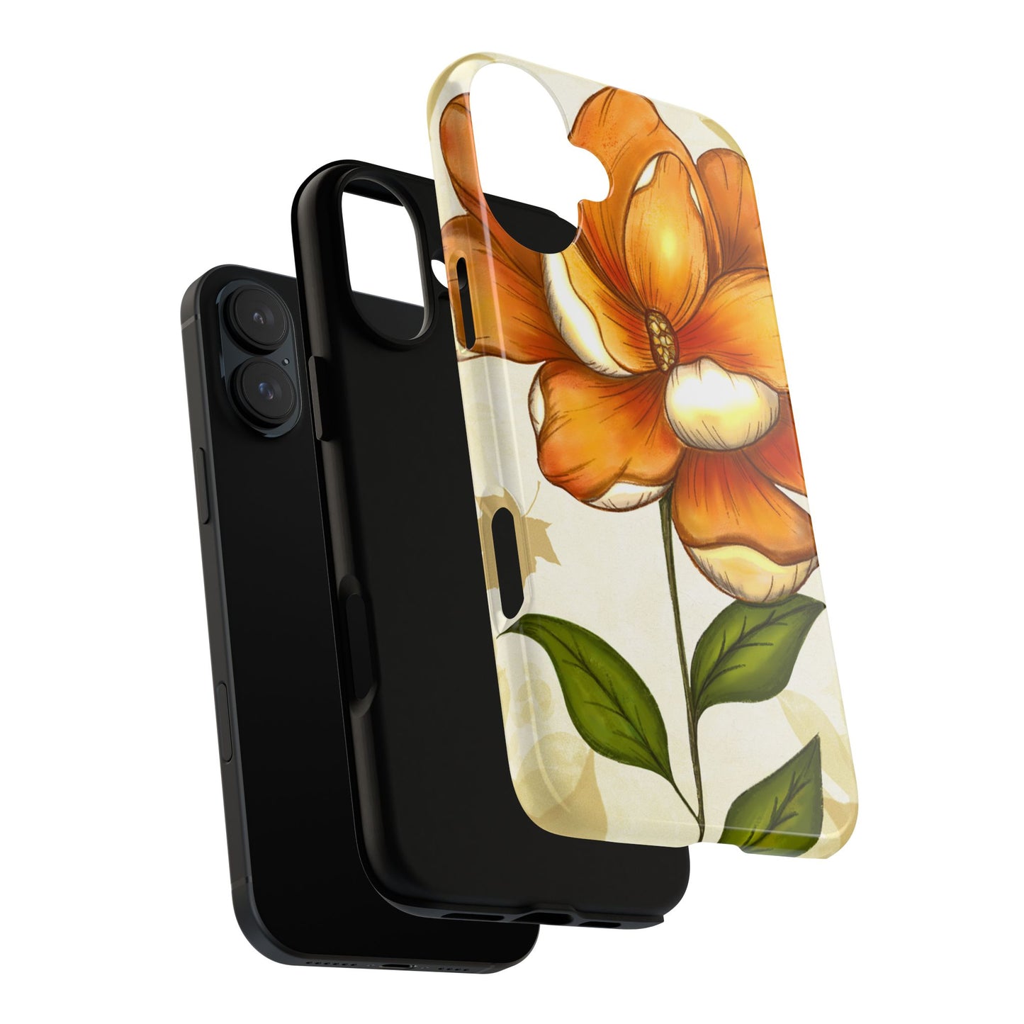 Floral Phone Case with Orange Flower Design, Tough Phone Cover, Floral Gift, Stylish Tech Accessory, Nature Lovers, Spring Vibes