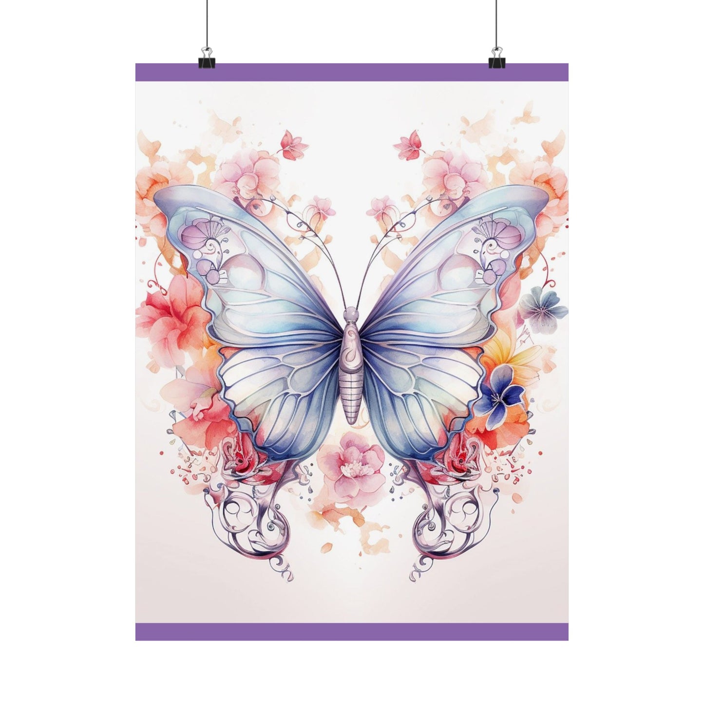 Butterfly Watercolor Wall Poster — Floral Pastel Matte Vertical Print