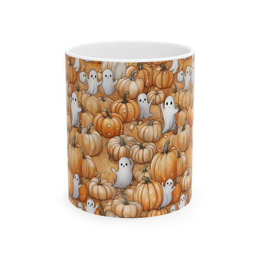Ghostly Pumpkin Ceramic Mug for Fall Sips, Halloween Decor, Cozy Coffee Lover Gift, Cute Halloween Mug, Pumpkin Spice Mug