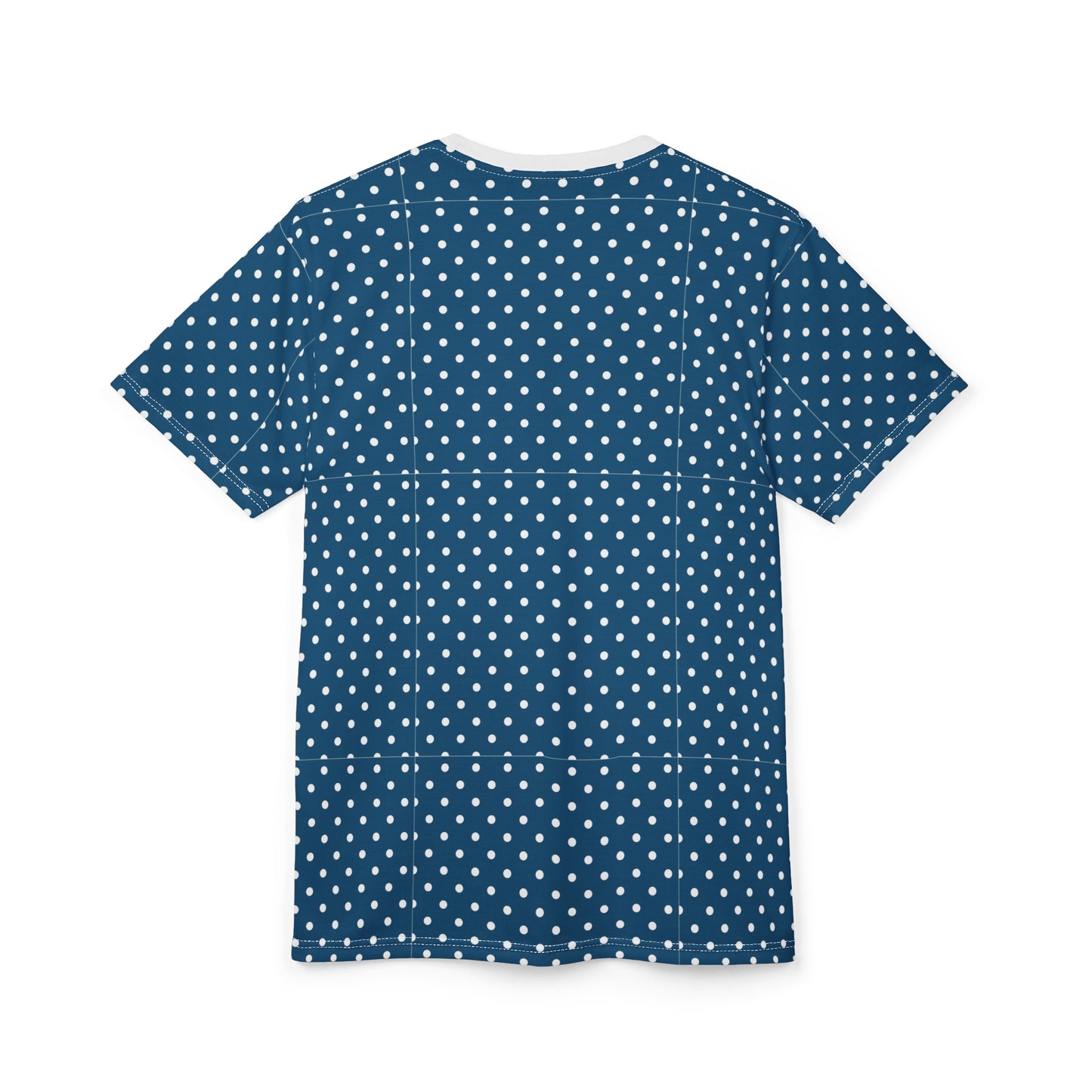 Navy Polka Dot Unisex Tee, Stylish Everyday Wear, Casual Gift, Summer Outfit, Birthday Celebration, Trendy Fashion Tee, AOP Design
