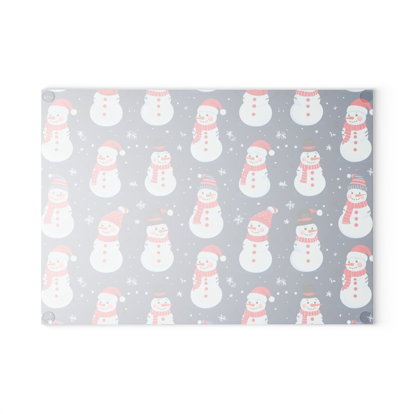 Snowman Pattern Glass Cutting Board — Festive Holiday Kitchen Decor