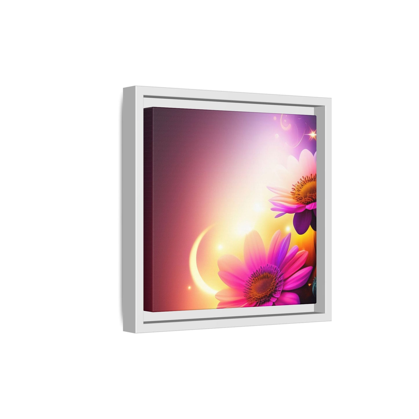 Framed Floral Canvas Art — Pink Daisies Sunset Wall Print