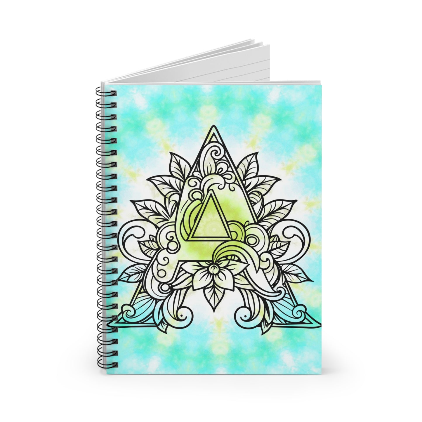 A Initial Mandala Spiral Notebook — Floral Geometric Ruled Journal (Tie-Dye Aqua)