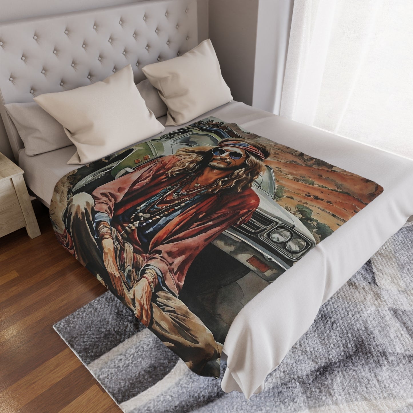 Hippie Road Trip Minky Blanket — Vintage Boho Camper Throw