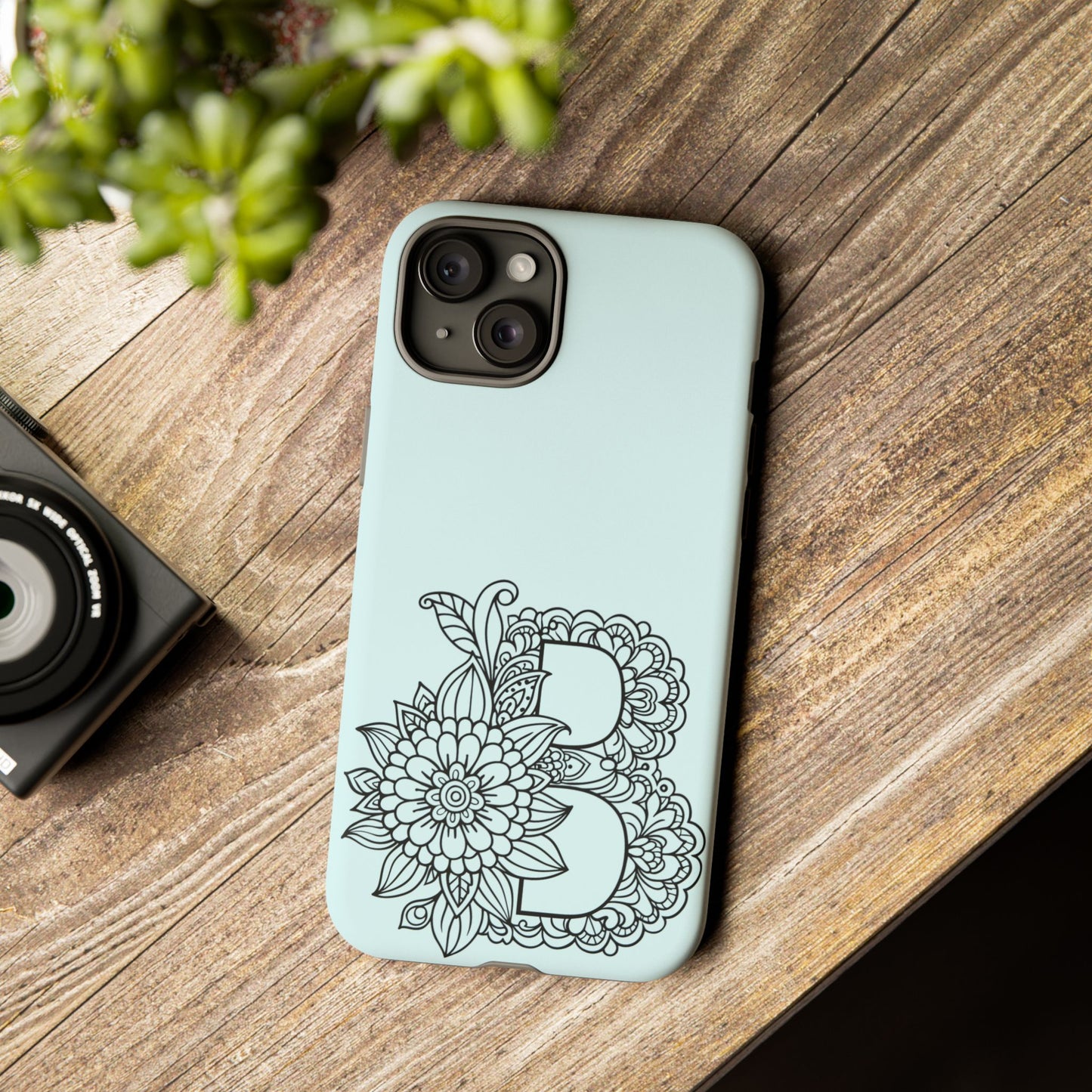Personalized Tough Phone Case- Letter B, Floral Monogram Cell Phone Cover, Custom Protective Case, Unique Gift, Birthday, Graduation