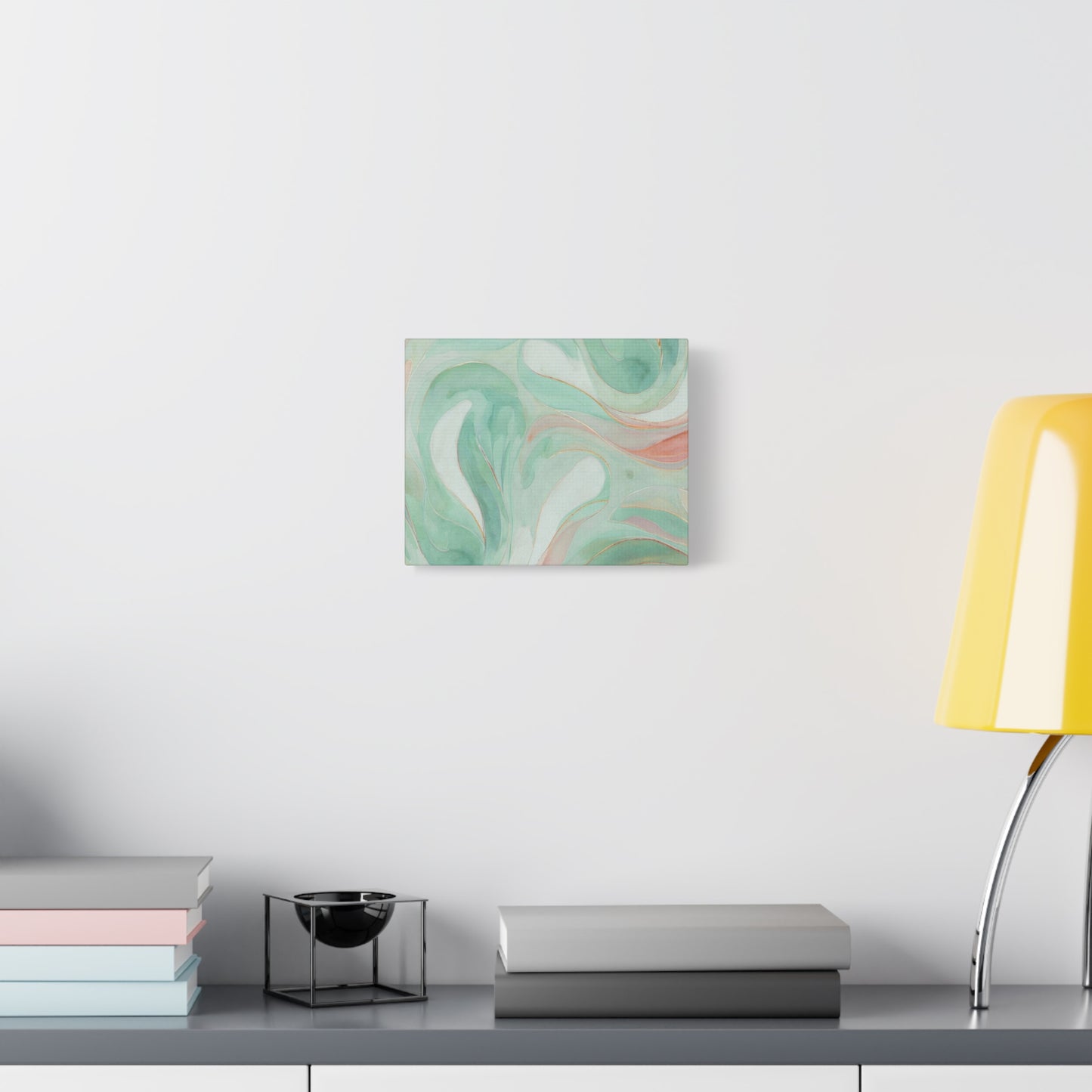 Abstract Green Marble Canvas Print — Teal & Coral Swirl Wall Art