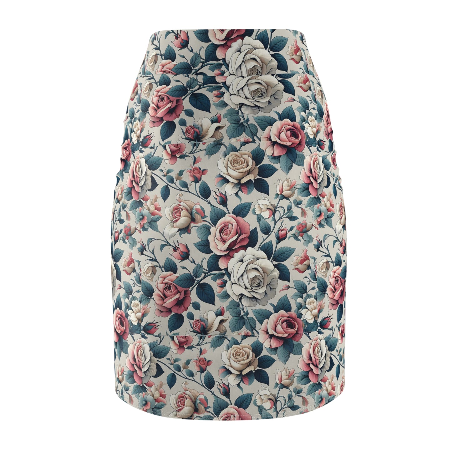 Floral Vintage Rose Pencil Skirt — Pastel All-Over Print