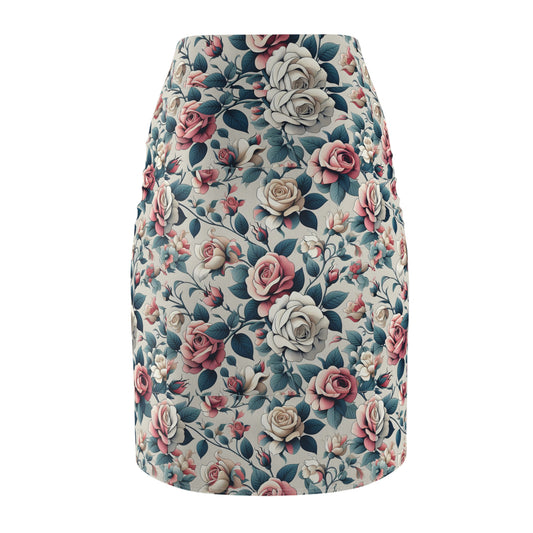 Floral Vintage Rose Pencil Skirt — Pastel