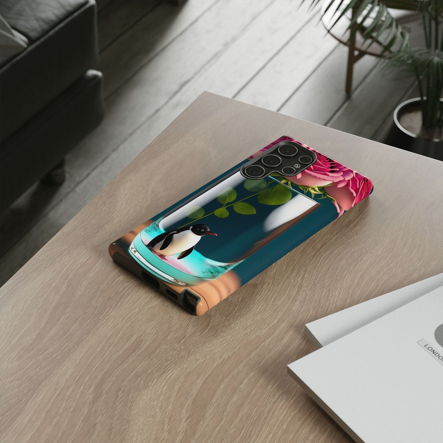 Penguin in a Glass Floral Tough Phone Case — Cute Protective Phone Cover