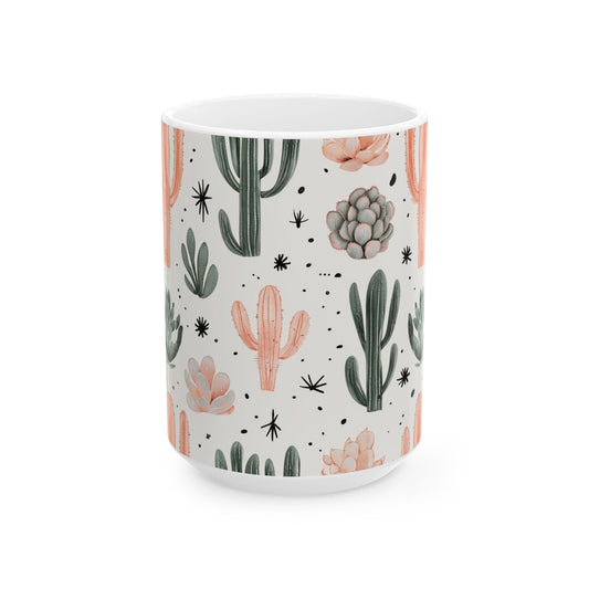 Cactus & Succulent Ceramic Mug — Pastel Desert Plant Coffee Cup (11oz, 15oz)