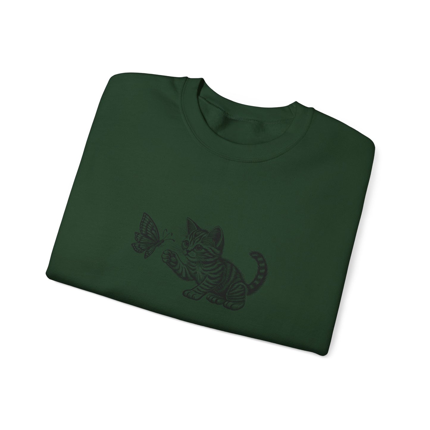 Kitten Butterfly Sweatshirt, Cozy Crewneck with Cat Art, Perfect Gift for Animal Lovers, Cute Sweatshirt for Relaxation & Everyday Wear