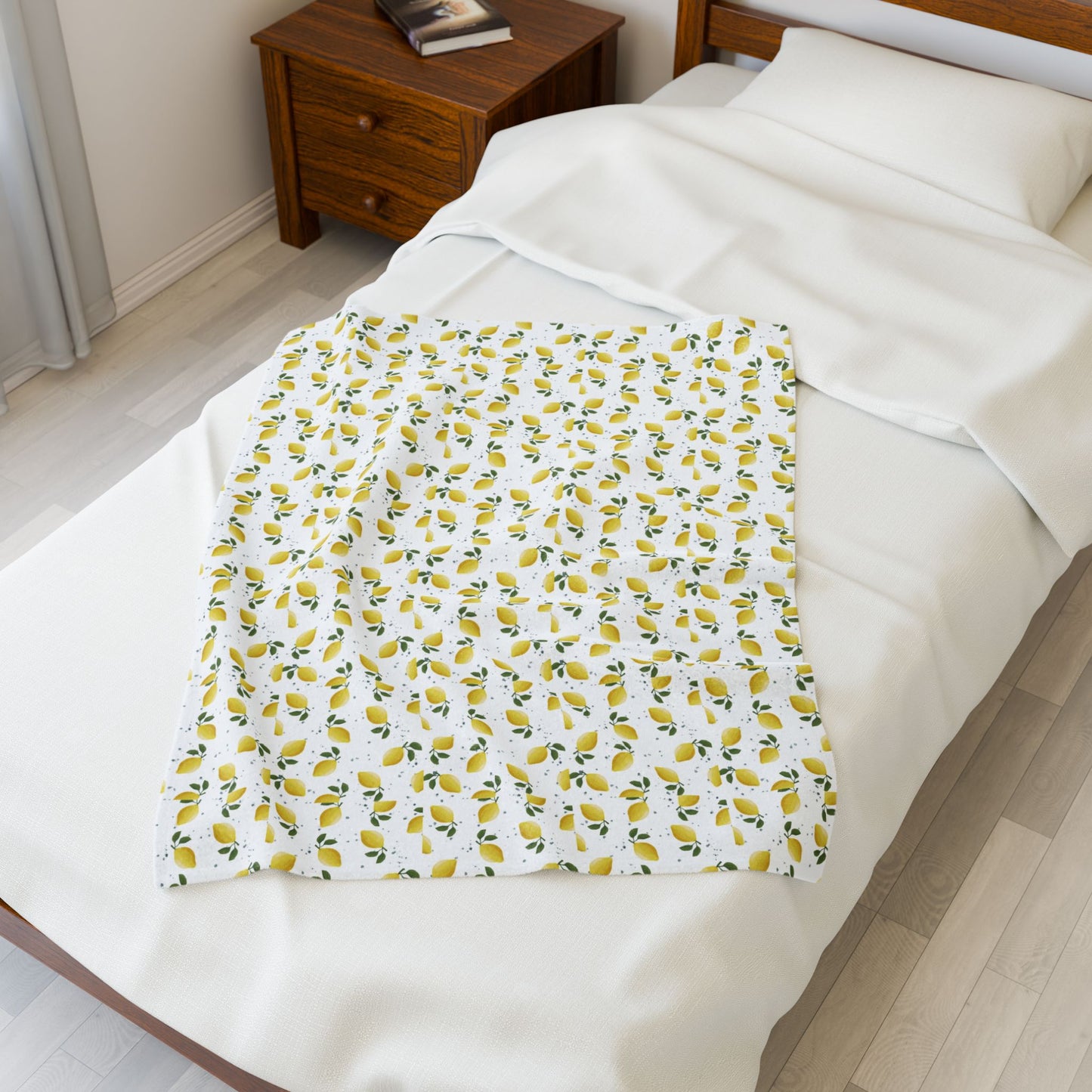 Lemon Floral Velveteen Plush Blanket - Cozy Throw for Home Decor, Gift for Her, Nursery Blanket, Mother's Day, Summer Vibes