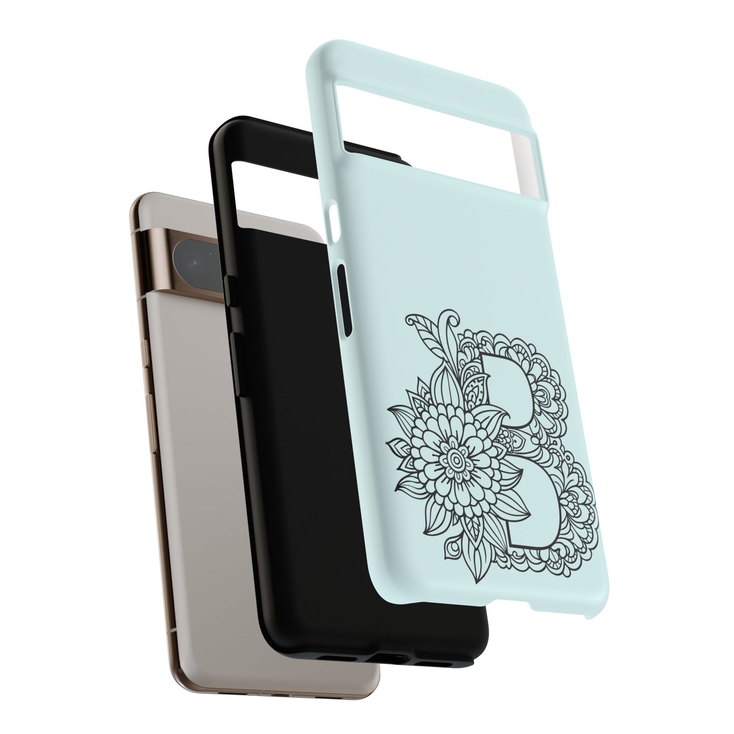 Personalized Tough Phone Case- Letter B, Floral Monogram Cell Phone Cover, Custom Protective Case, Unique Gift, Birthday, Graduation