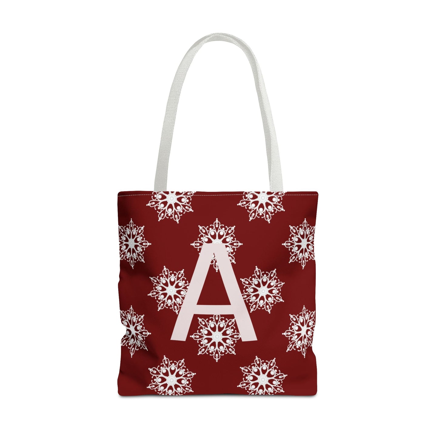 Monogram A Snowflake Tote Bag — Personalized Holiday AOP Tote