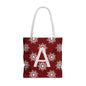 Monogram A Snowflake Tote Bag — Personalized Holiday AOP Tote