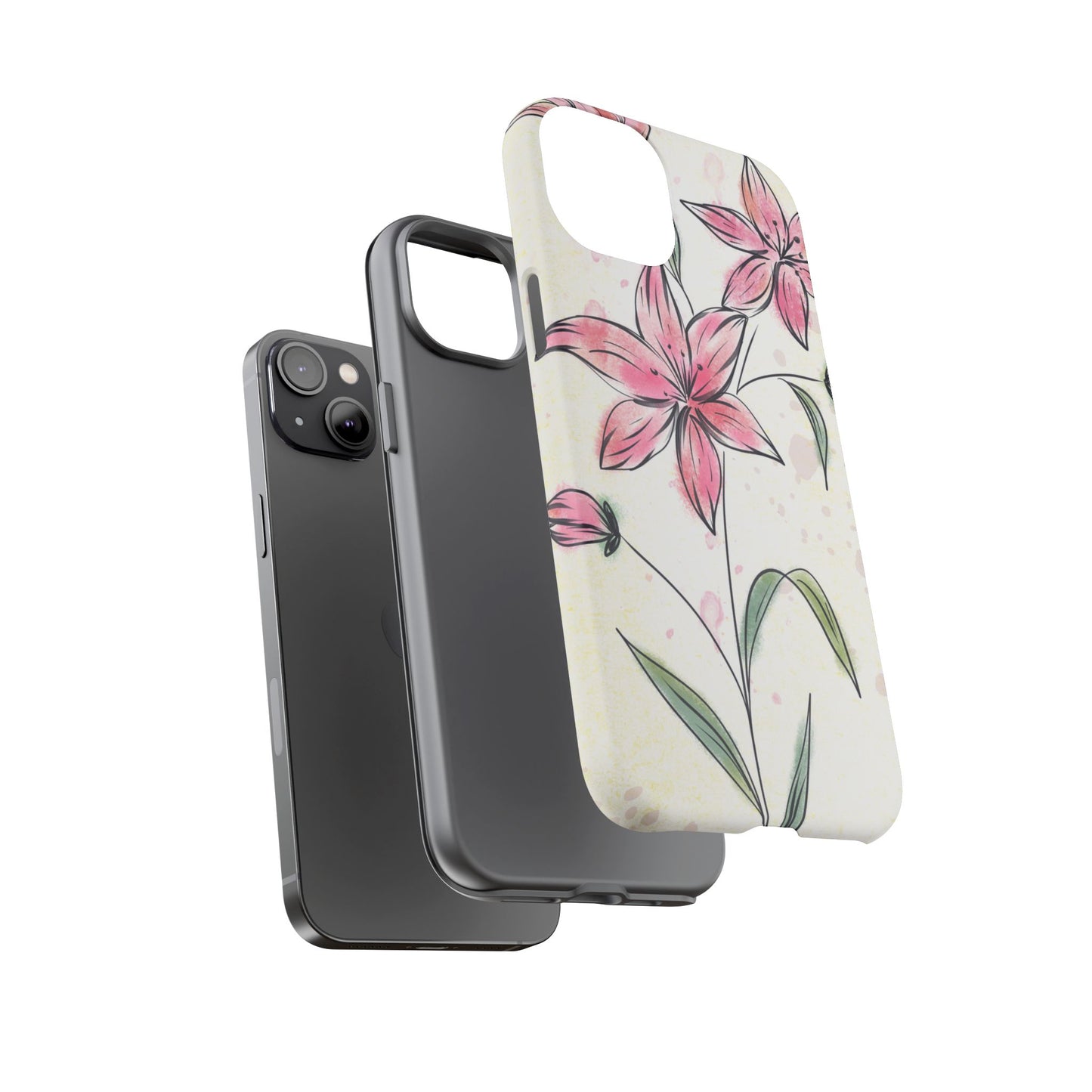 Floral Phone Case with Elegant Pink Lilies, Cute Floral Accessories, Phone Protection, Gift for Her, Stylish Cell Phone Cover