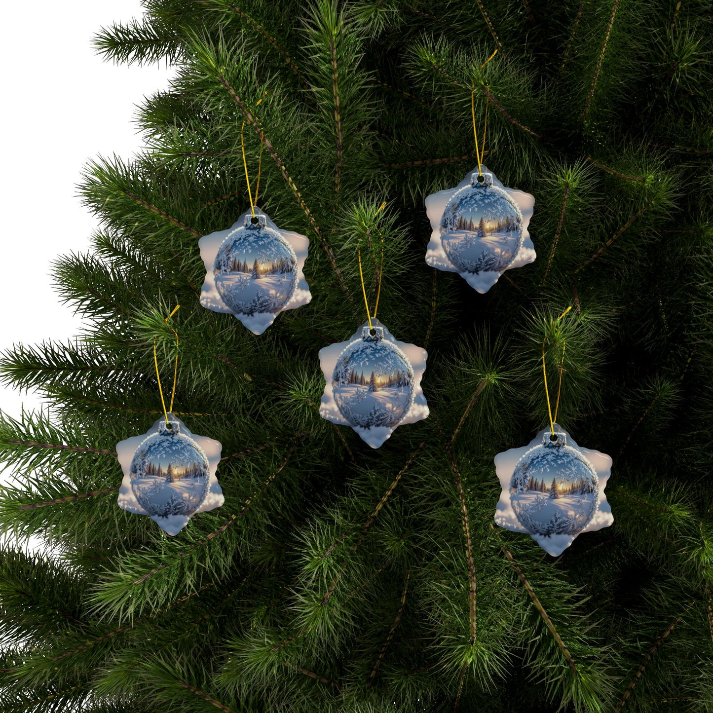 Winter Wonderland Ceramic Ornaments - 2-Sided Holiday Decor