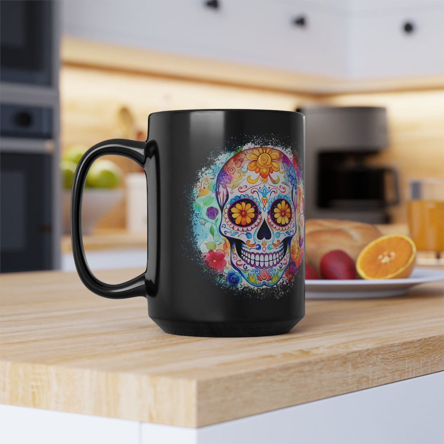 Day of the Dead Sugar Skull Black 15oz Coffee Mug