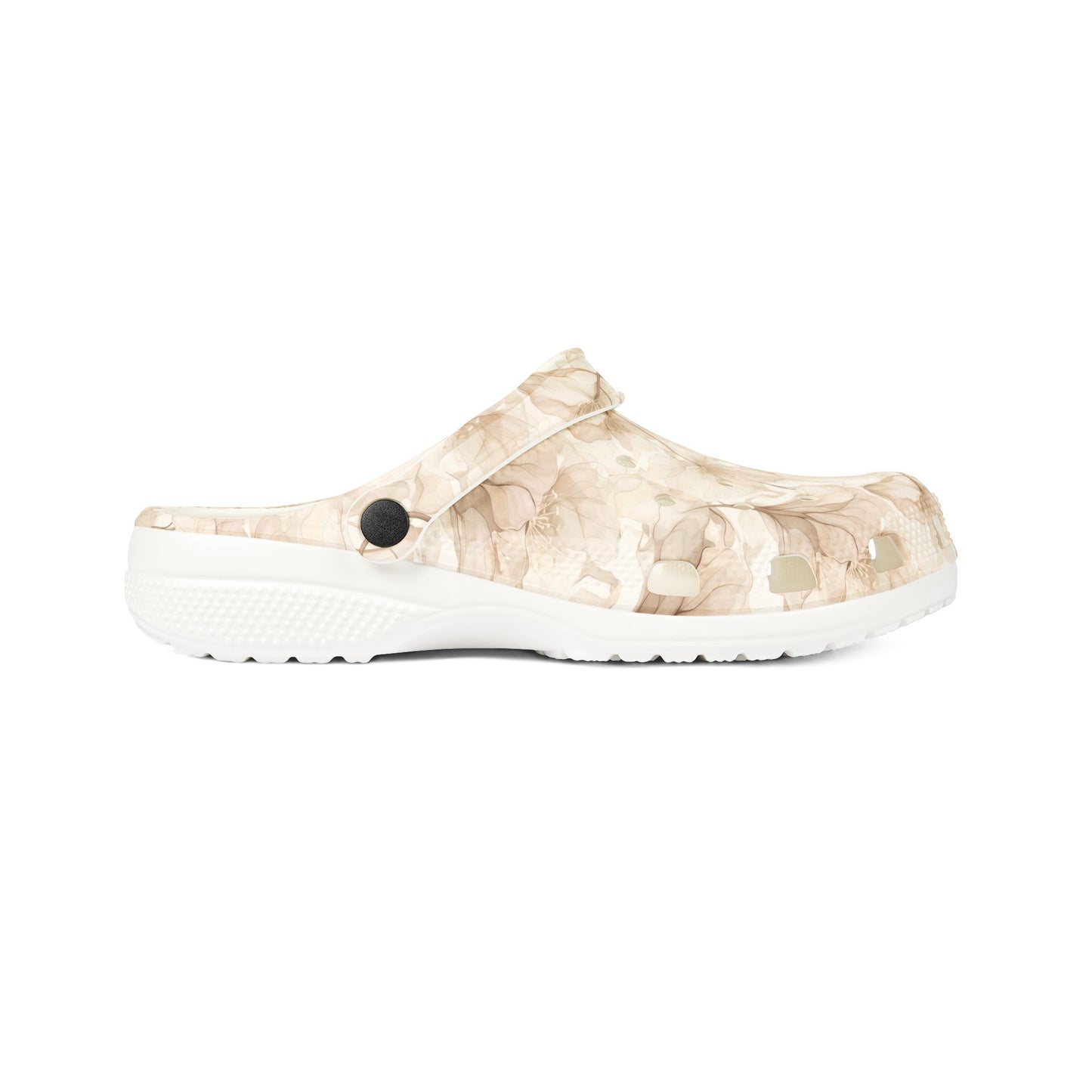 Beige Watercolor Floral Clogs — Lightweight EVA Foam Slip-On Shoes