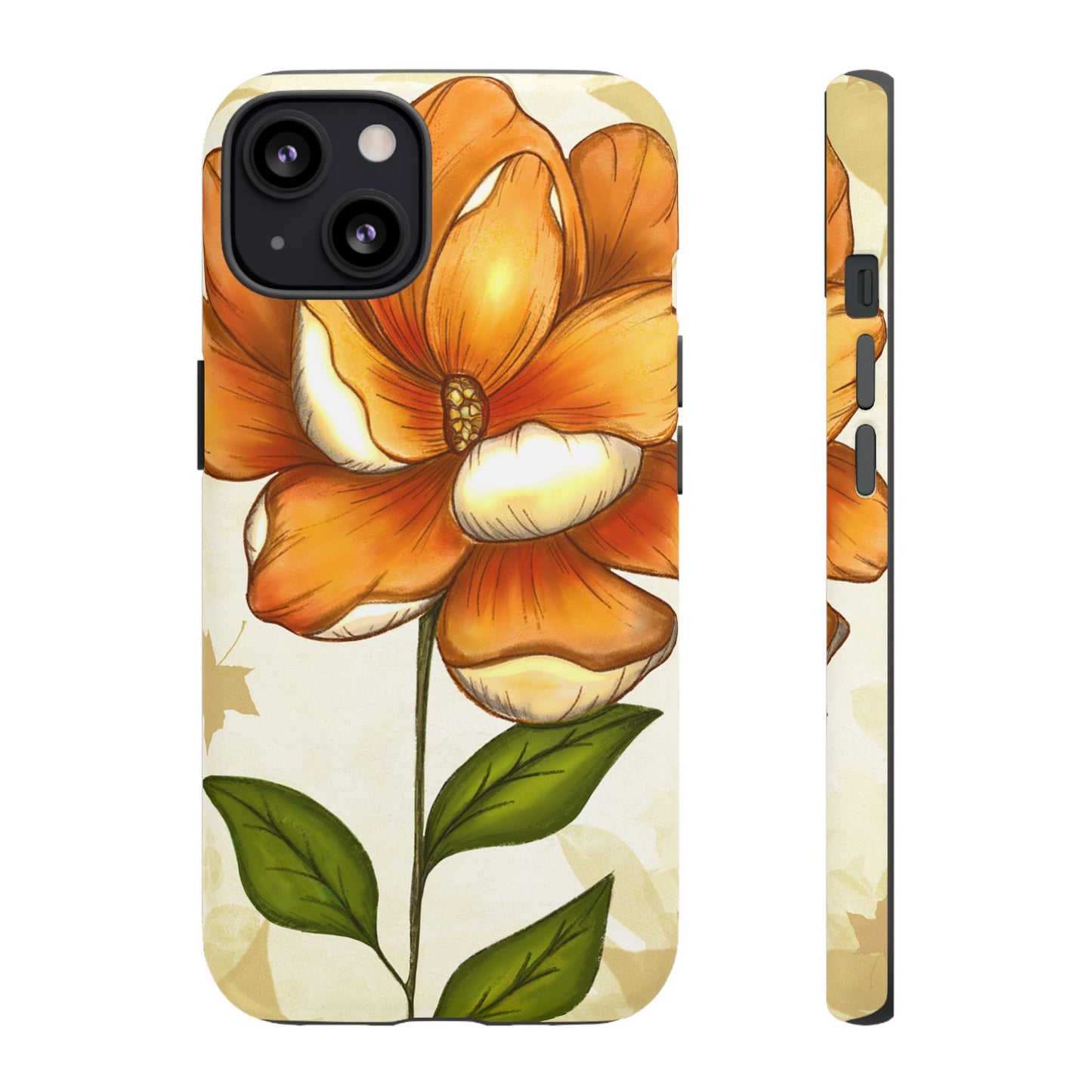 Floral Phone Case with Orange Flower Design, Tough Phone Cover, Floral Gift, Stylish Tech Accessory, Nature Lovers, Spring Vibes