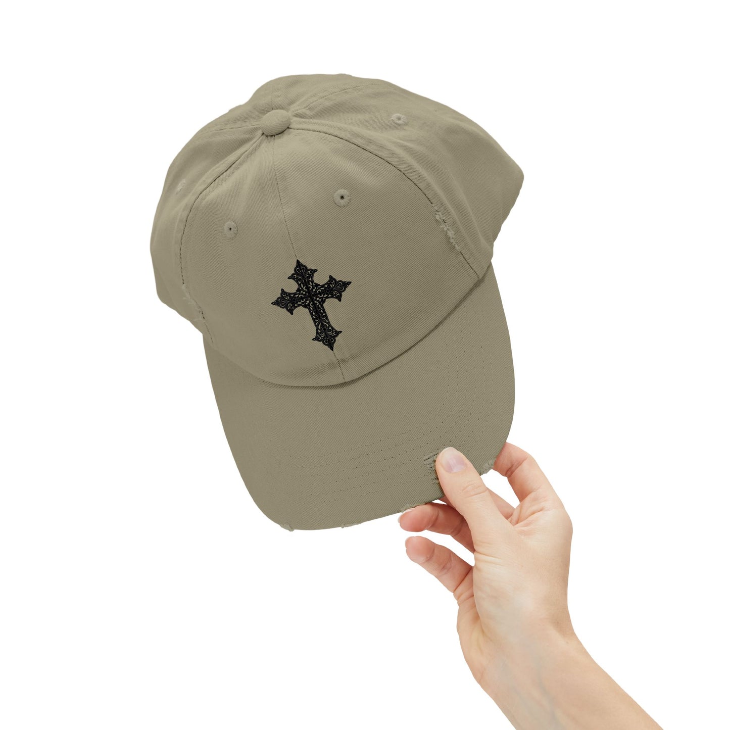 Cool Distressed Cap for Trendy Looks, Vintage Hat, Adjustable Cap, Cross Design, Casual Accessories