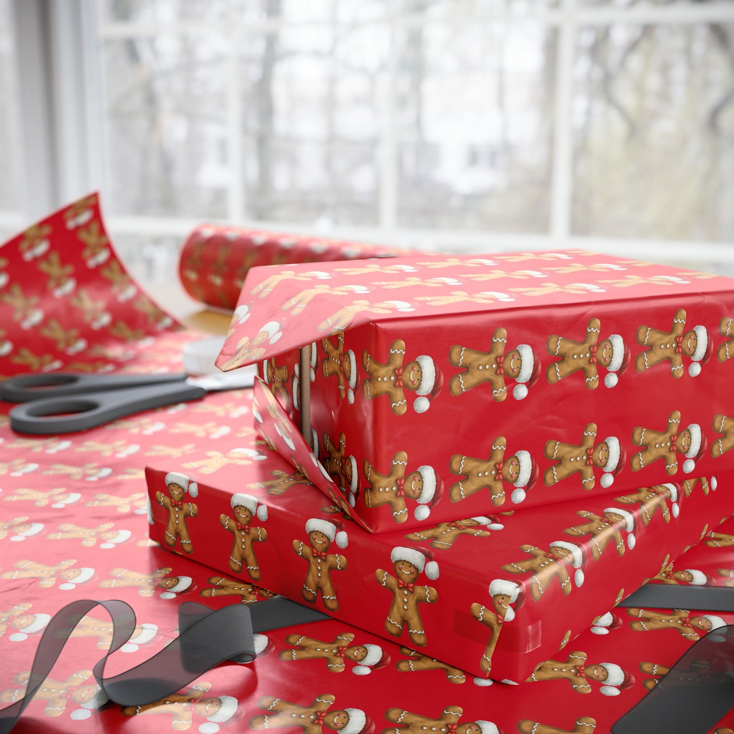 Festive Wrapping Paper for Gift-Giving, Christmas Wrap, Holiday Decorations, Gift Wrap for Birthdays, Gingerbread Theme