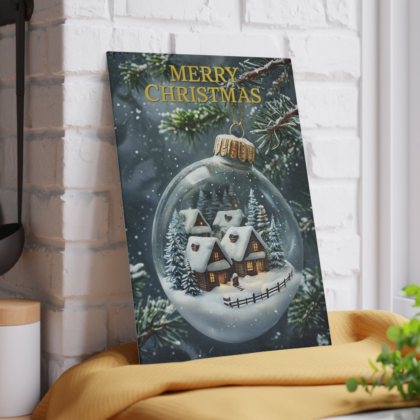 Christmas Ornament Glass Cutting Board — Merry Christmas Holiday Kitchen Decor