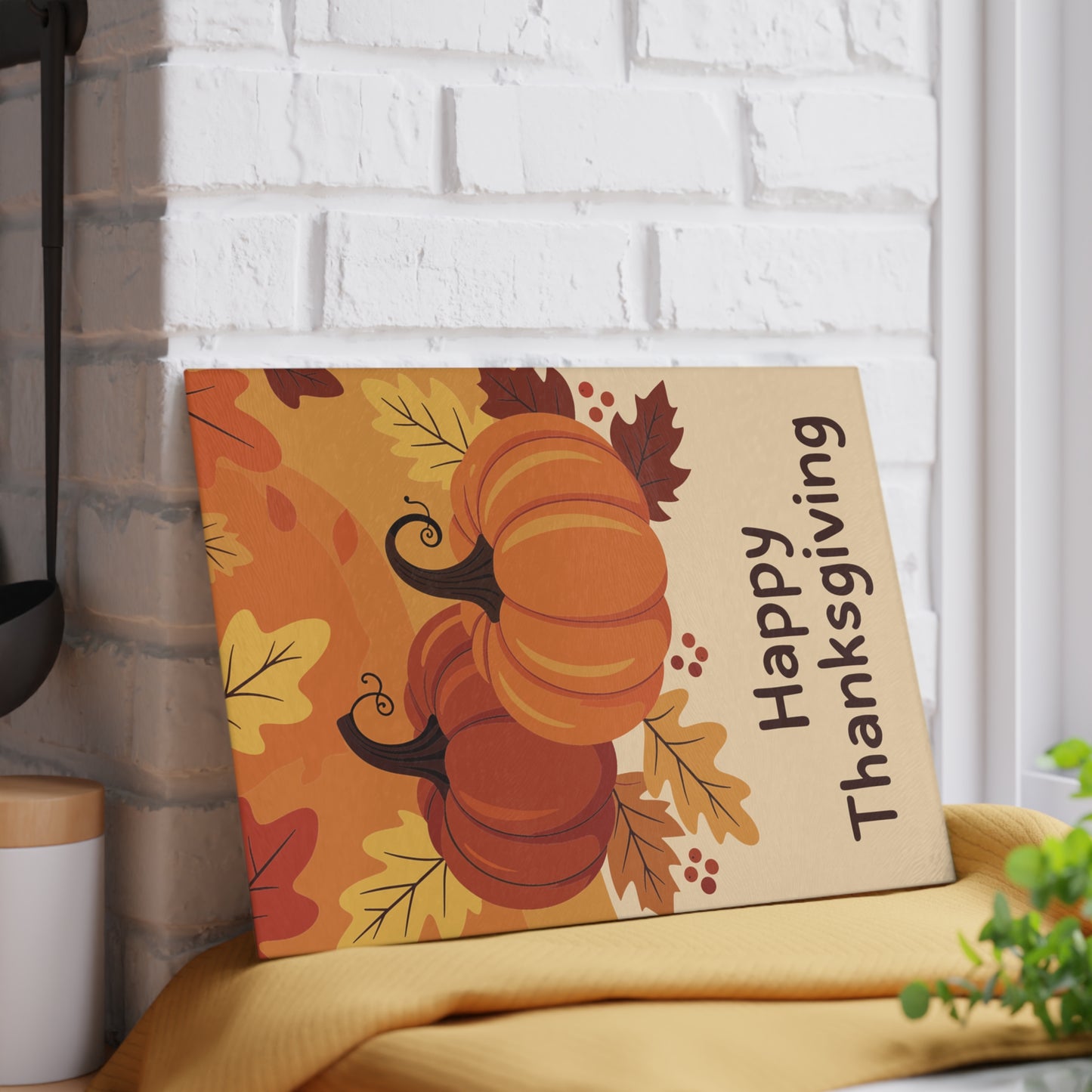 Happy Thanksgiving Pumpkin Glass Cutting Board