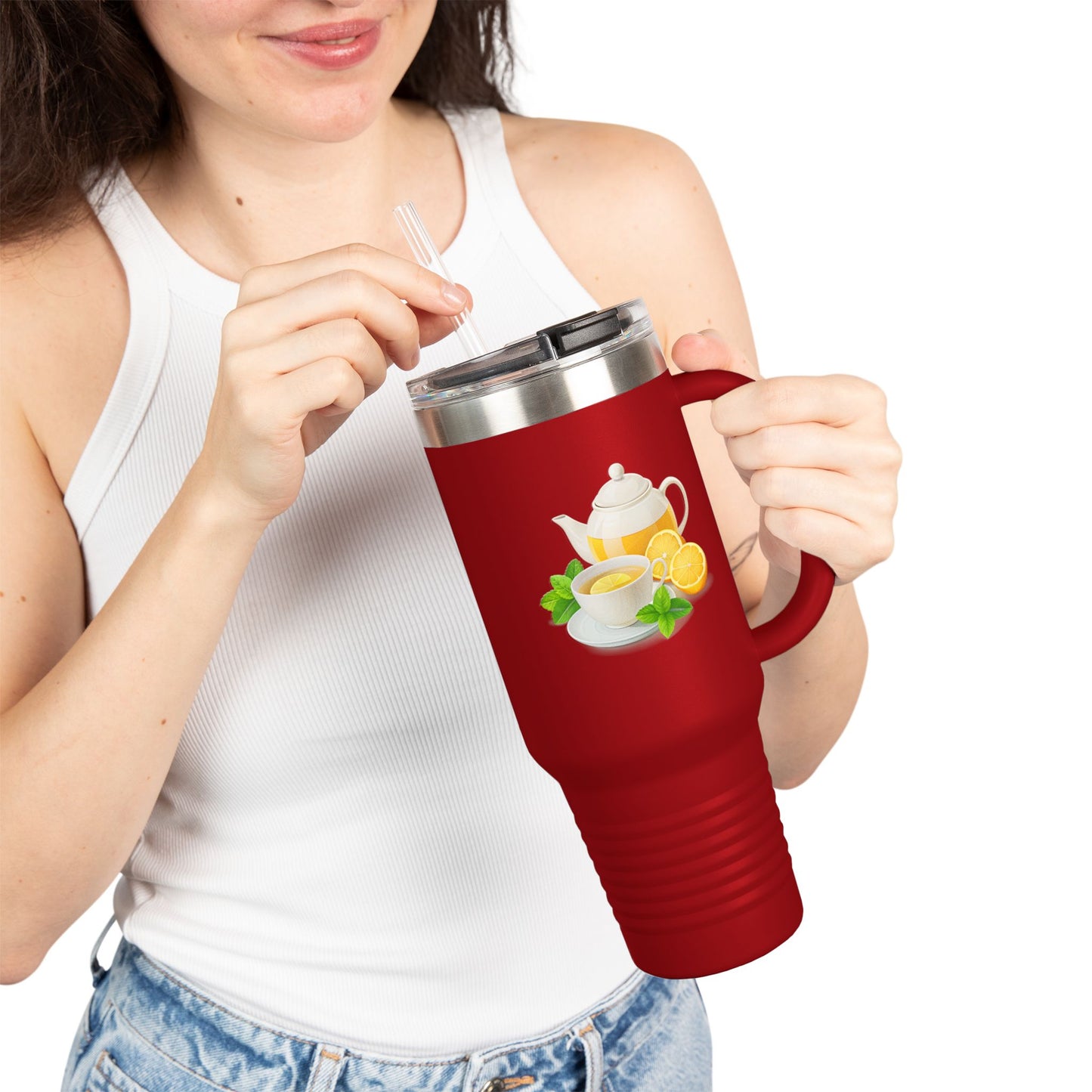 Lemonade Insulated Travel Mug, Perfect for Hot Drinks, Summer Picnics, Outdoor Adventures, Gifts for Tea Lovers, 40oz