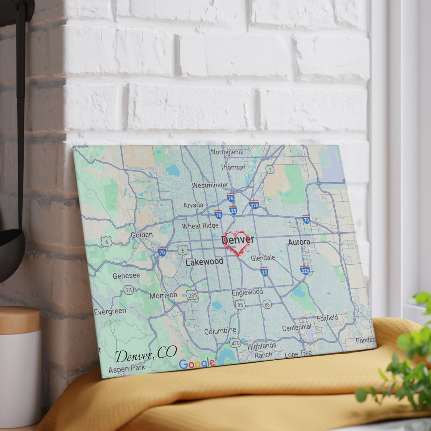 Personalized Denver Map Glass Cutting Board, Kitchen Decor, Housewarming Gift, Wedding Gift, Unique Gift for Chefs, Culinary Lover